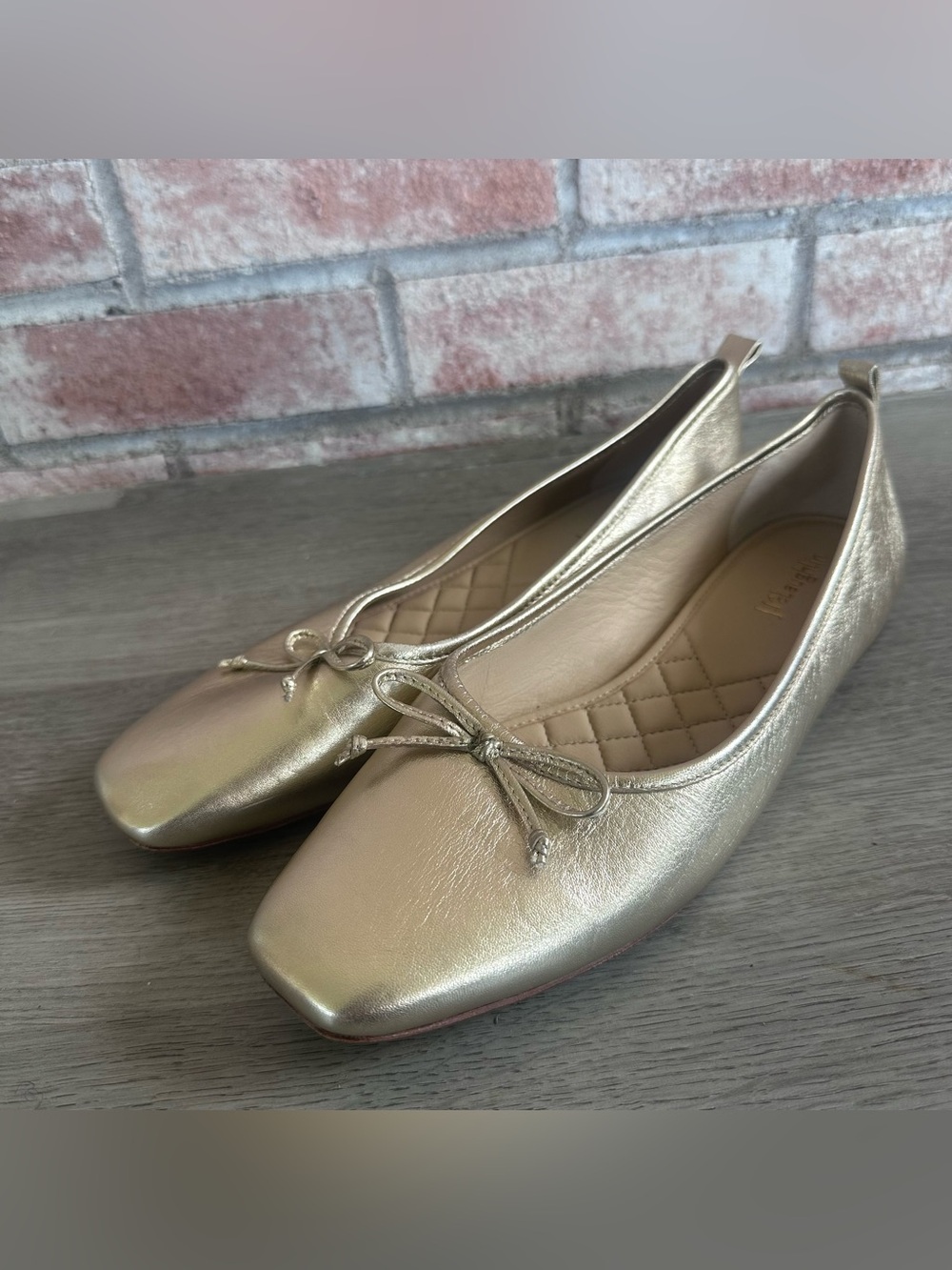 J. McLaughlin Ballet Flats Bow Women’s 9.5 Champagne Gold Square Toe Classic